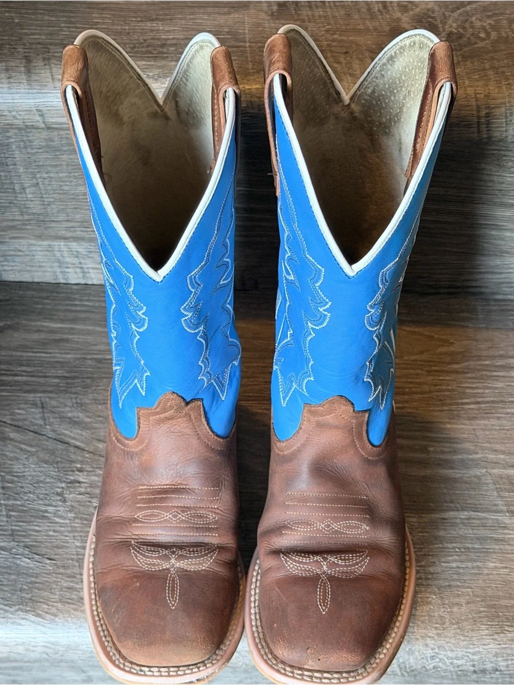 HP Kids Western Cowboy Boots Blue Brown Square Toe Size 4